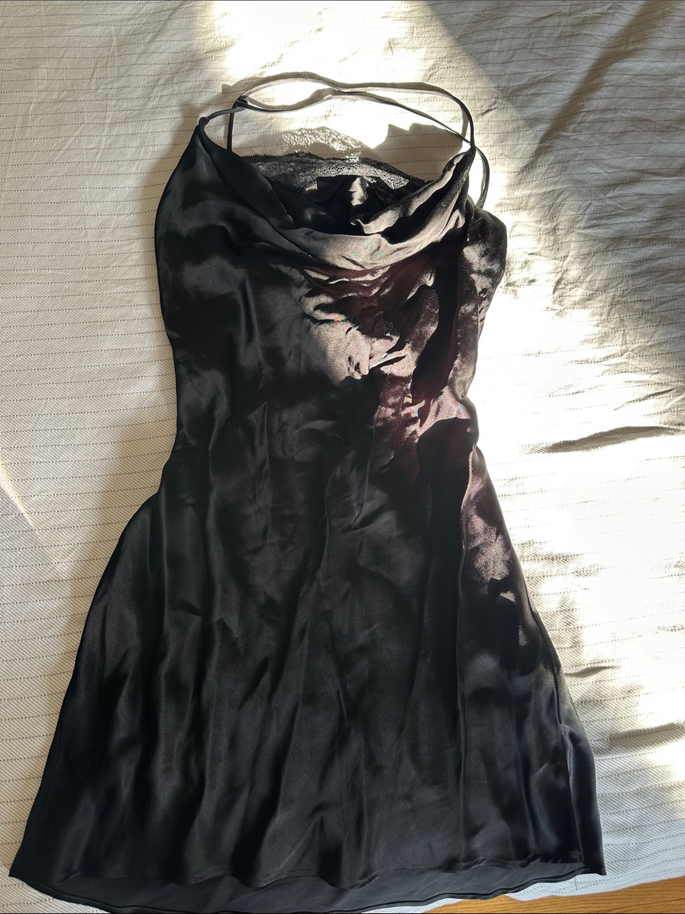 Zara Black Satin Cowl Neck Mini Dress